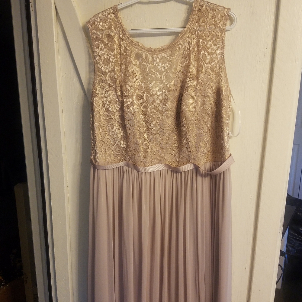 David's Bridal Lace Dress Gold Metallic